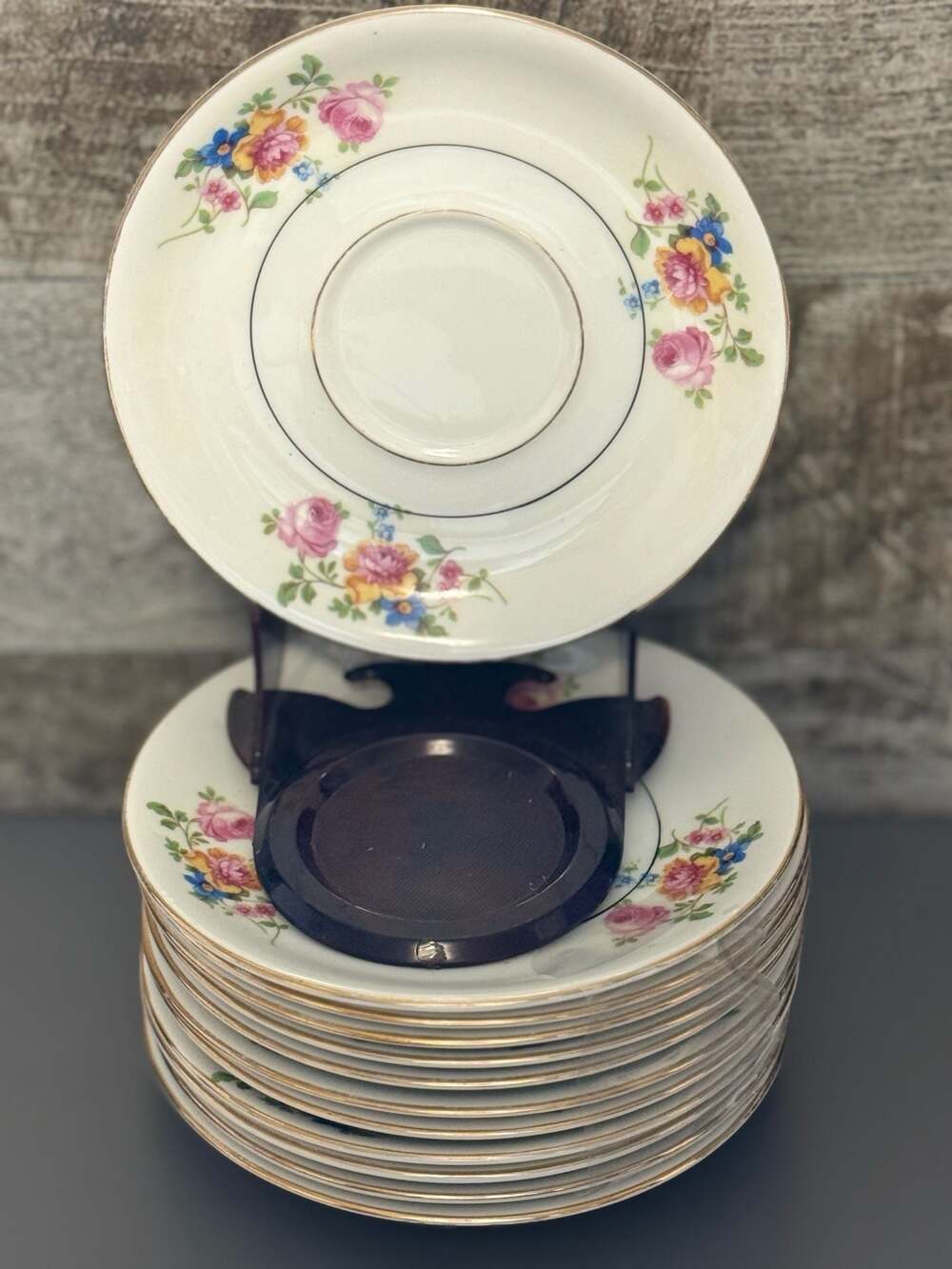 Royal Bayreuth Bone China Pink, Yellow, Blue Floral Saucer Set of 12